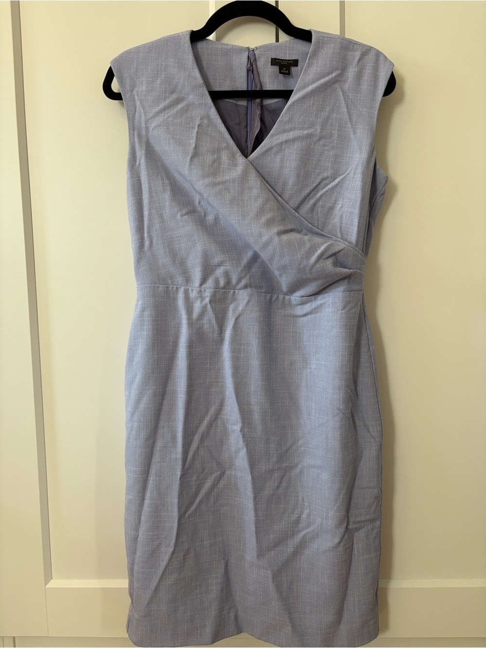 Ann Taylor Light Blue Sleeveless Wrap Sheath Dress